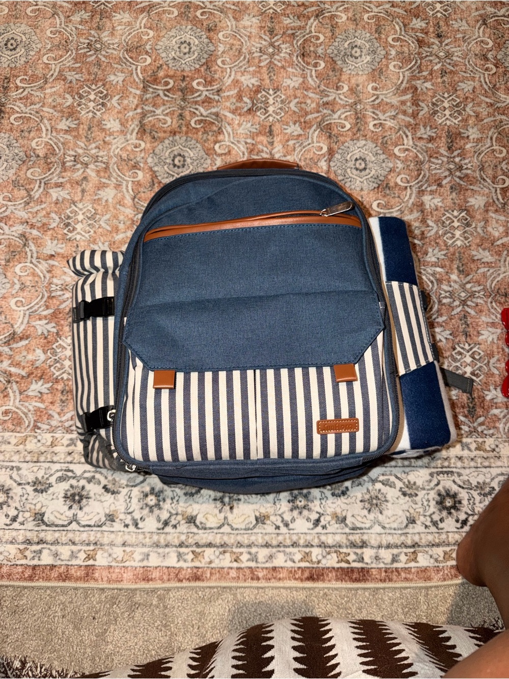 Sunflora blue and white striped picnic backpack. - Picture 5 of 11
